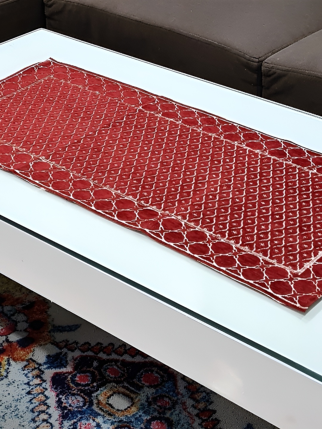 

GROKI Red Geometric Printed Pure Cotton Dining & Centre Table Runner