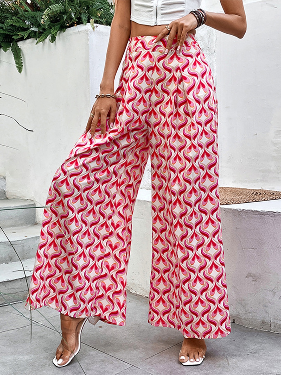 

StyleCast Women Printed Flared Palazzos, Red