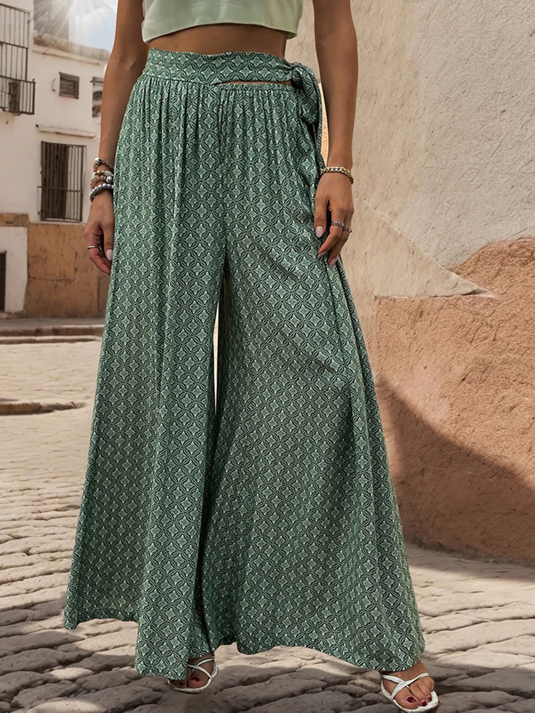 

StyleCast Women Printed Flared Palazzos, Green