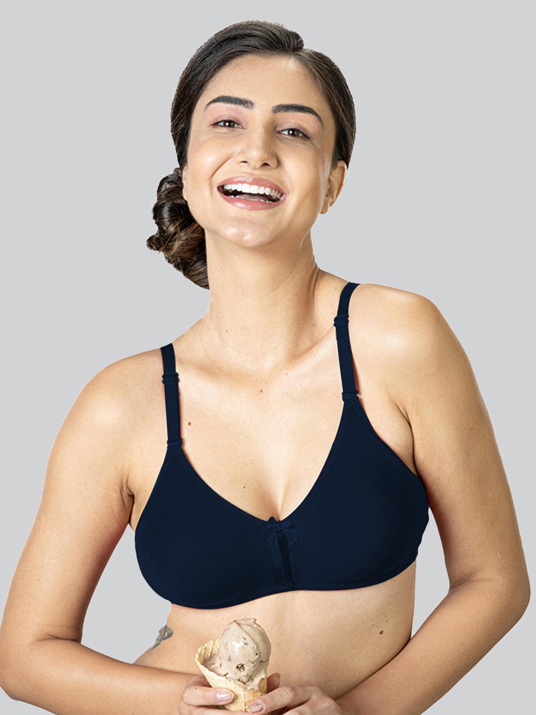 

LYRA Medium Coverage Seamless Cotton Everyday Bra With All Day Comfort, Navy blue