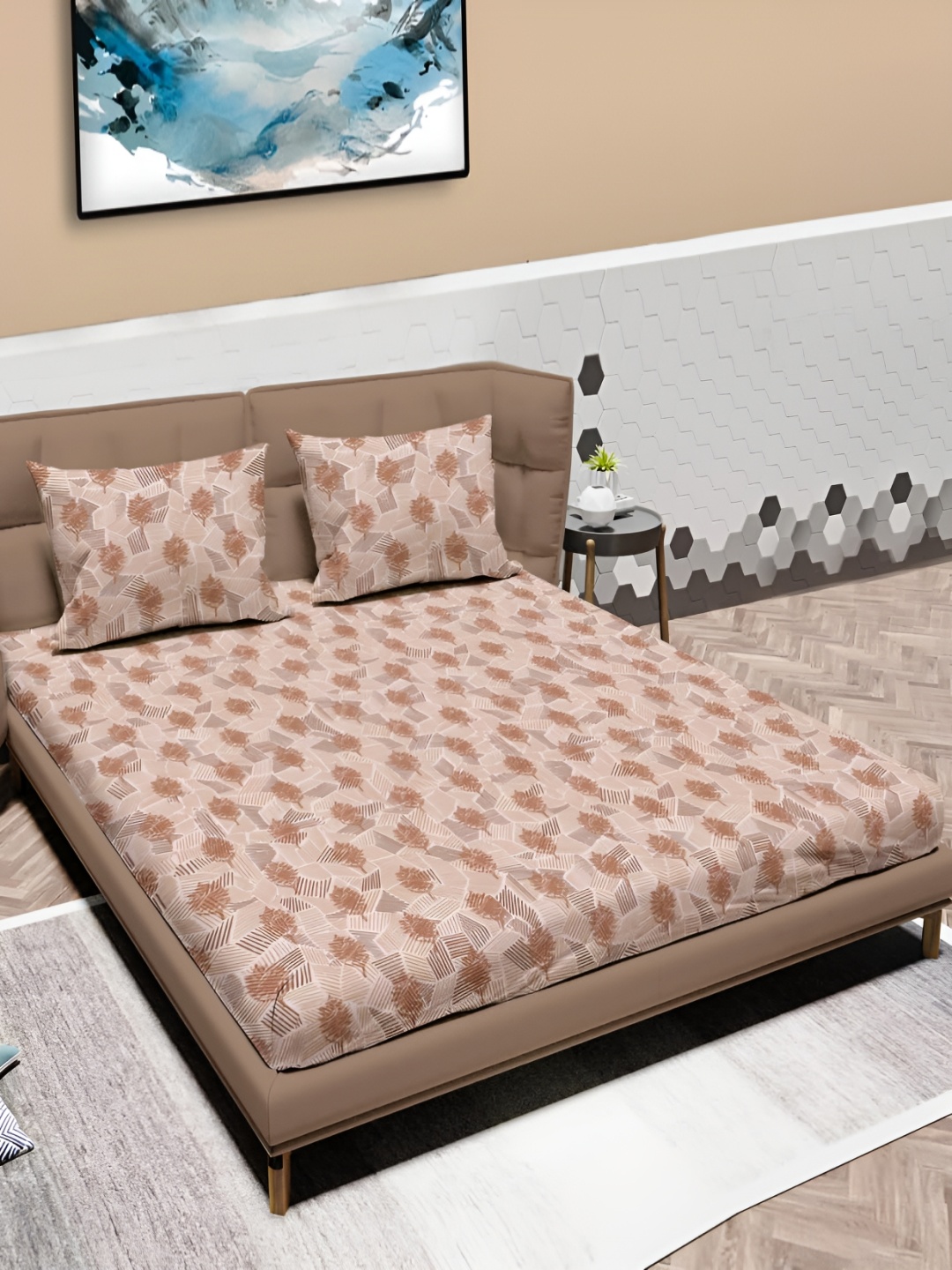 

MAYFAIR HOMES LONDON Glenn Brown Geometric 120 TC Cotton King Bedsheet & 2 Pillow Covers