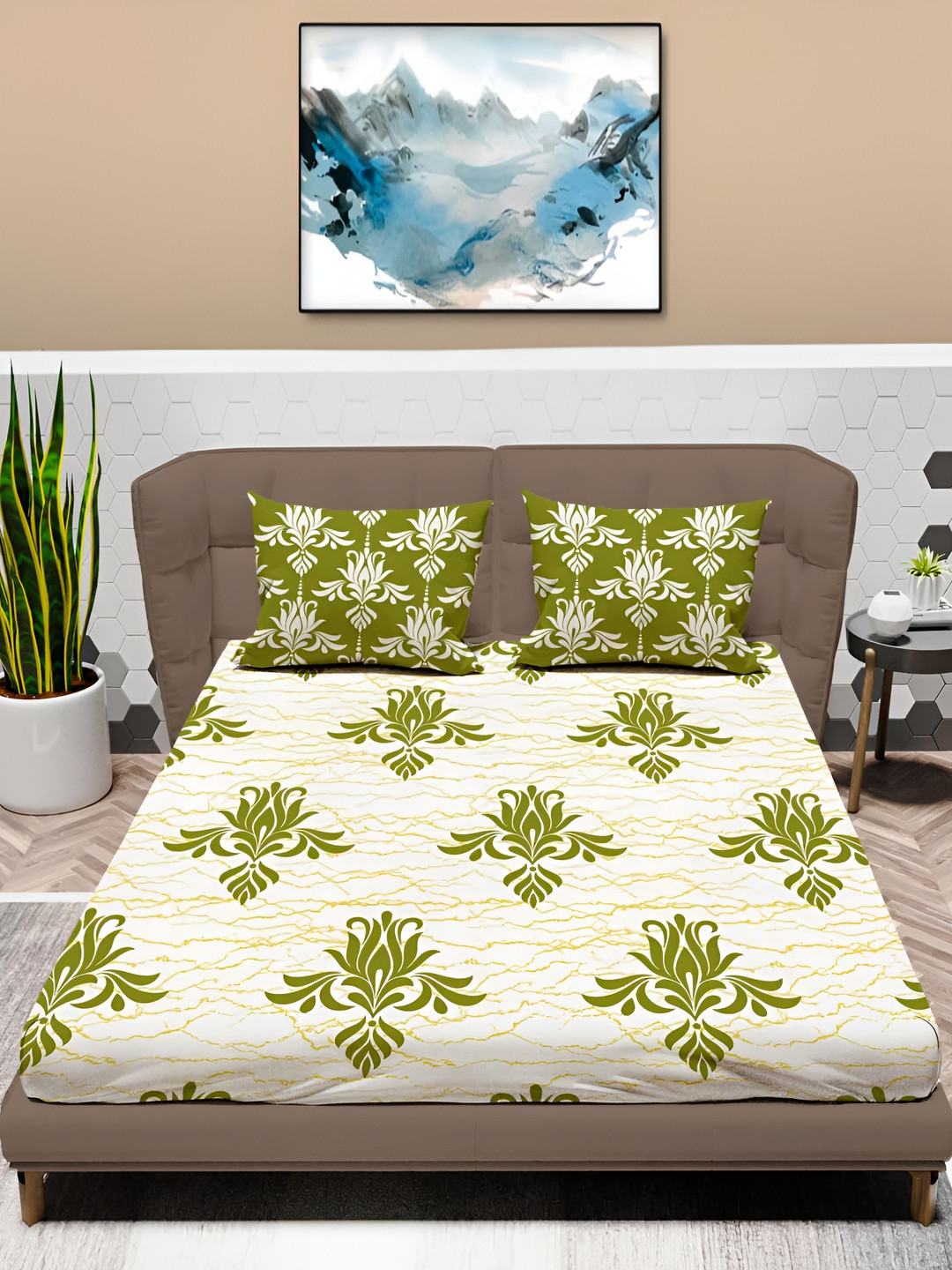 

MAYFAIR HOMES LONDON Glenn Green Floral 120TC Cotton Crib Fitted Bedsheet & 2Pillow Covers