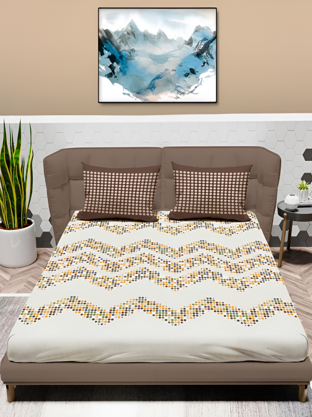 

MAYFAIR HOMES LONDON Glenn Brown Geometric 120 TC Cotton Queen Bedsheet & 2 Pillow Covers