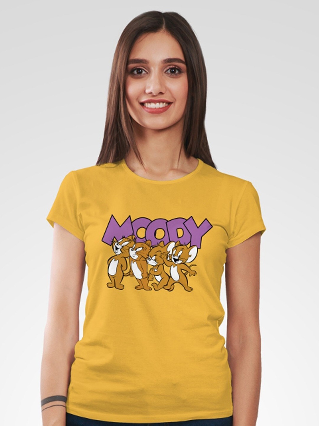 

Minute Mirth Jerry Printed Round Neck Short Sleeves Cotton T-shirt, Yellow