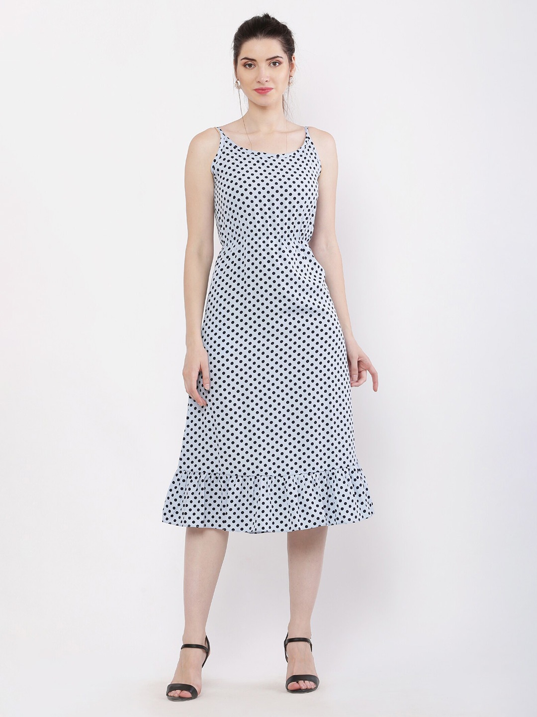 

Hinaya Polka Dots Printed Crepe Fit & Flare Midi Dress, White