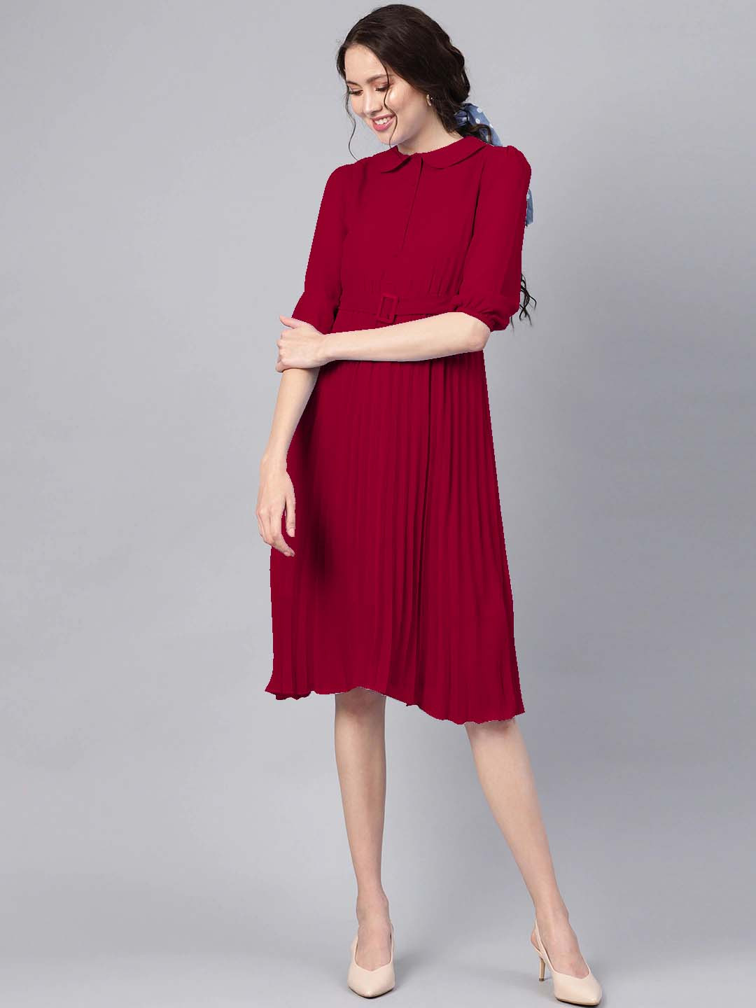 

Hinaya Peter Pan Collar A-Line Dress, Maroon