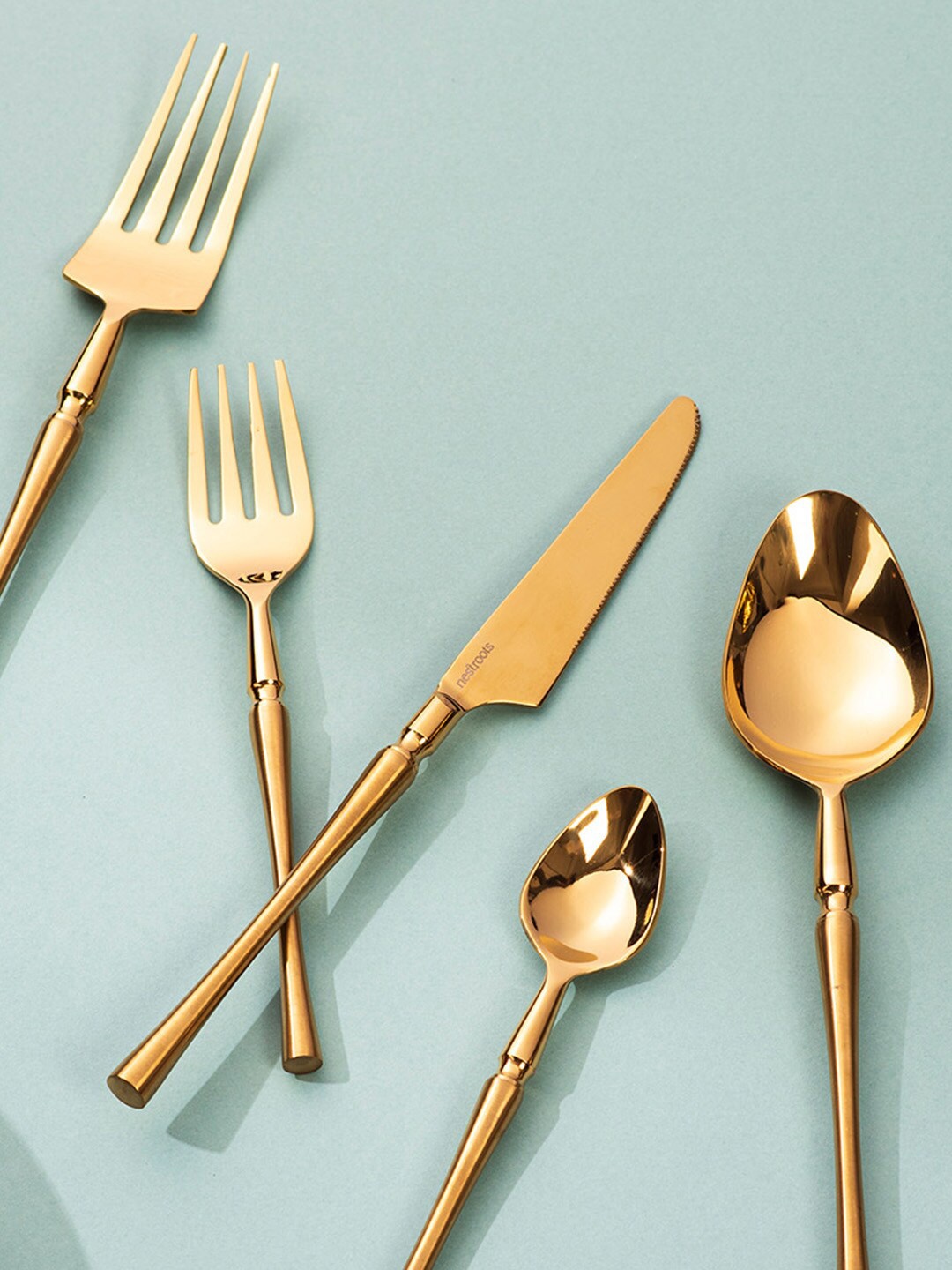 

nestroots Graceful Contours Gold Toned 5 Pieces Dishwasher Safe Cutlery Set