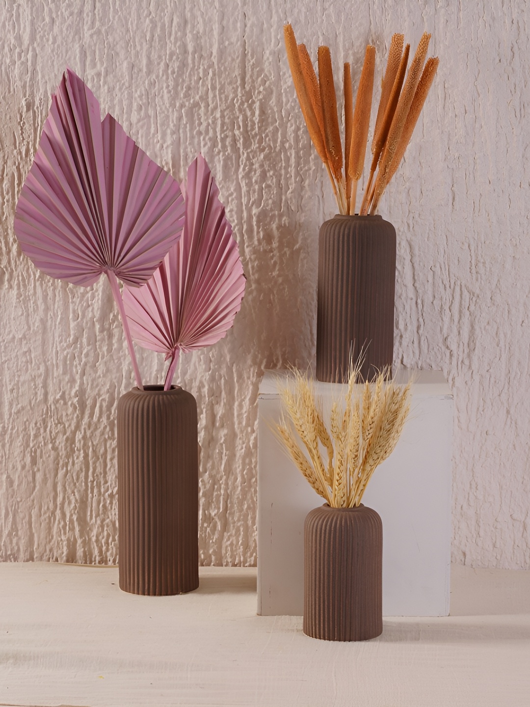 

PUREZENTO Brown 3 Pieces Textured Flower Vases