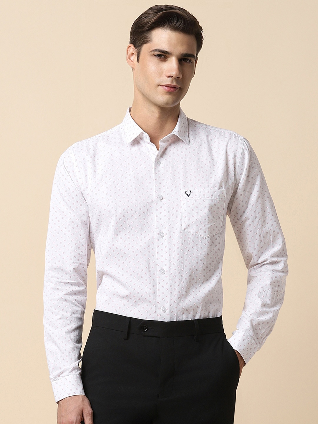 

Allen Solly Micro Ditsy Printed Spread Collar Slim Fit Cotton Formal Shirt, White