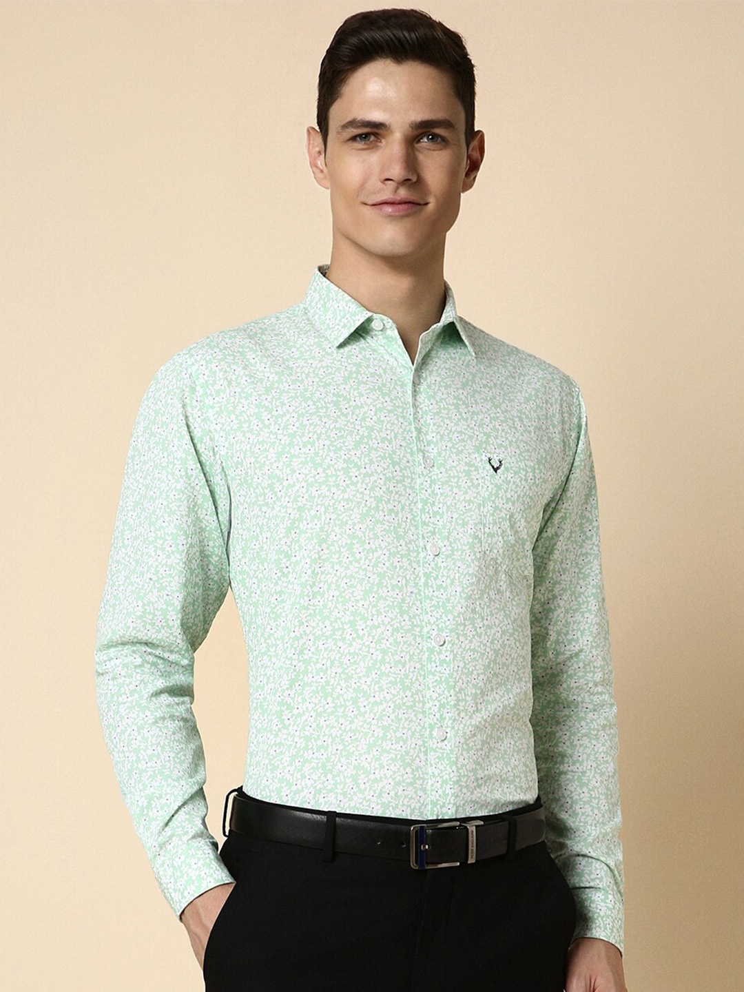 

Allen Solly Slim Fit Micro Ditsy Printed Pure Cotton Formal Shirt, Green