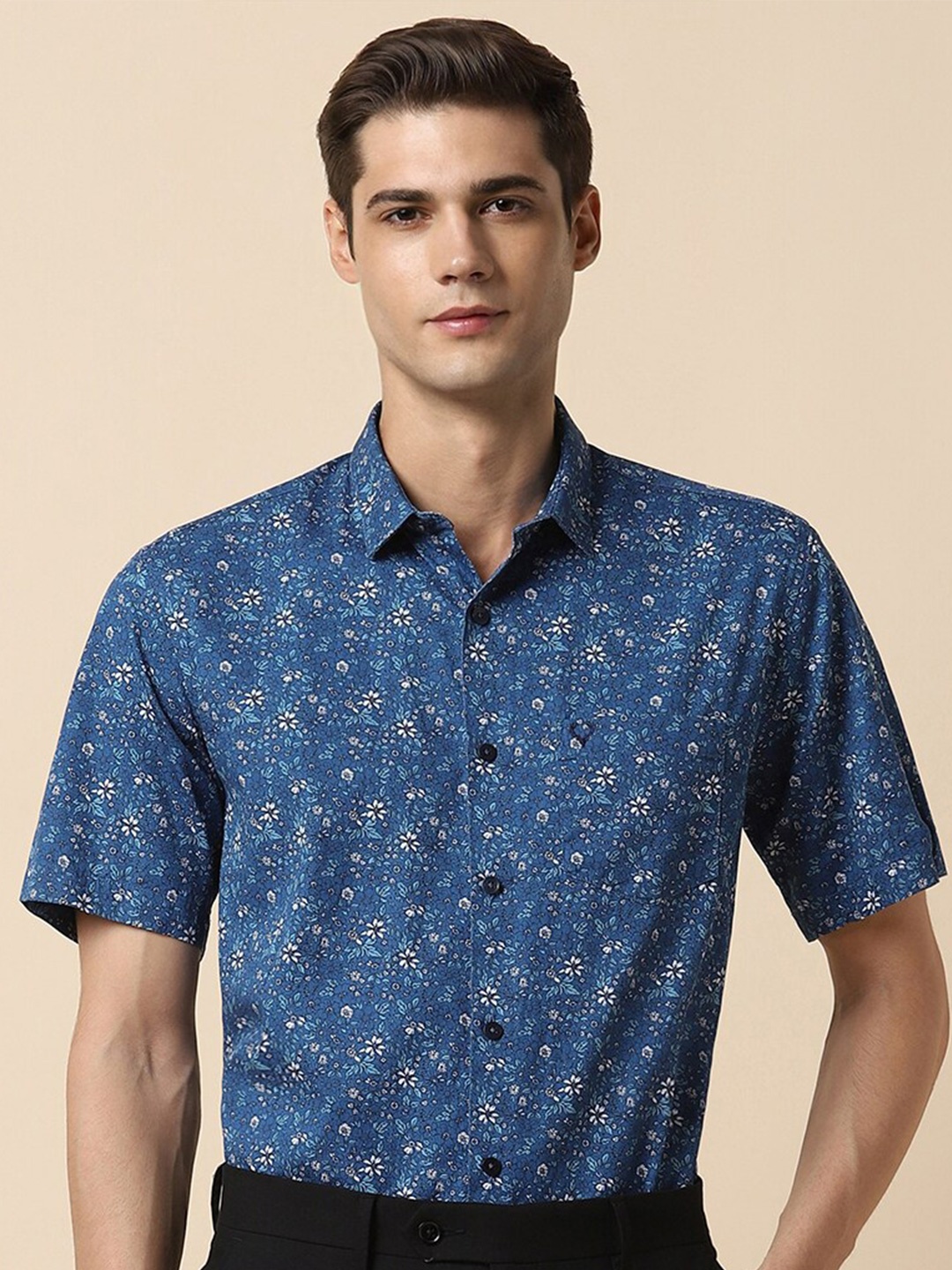 

Allen Solly Slim Fit Micro Ditsy Printed Pure Cotton Formal Shirt, Blue