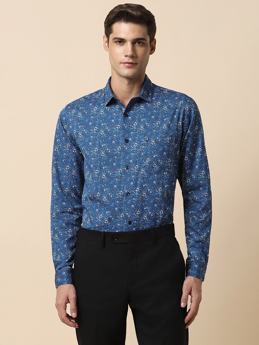 

Allen Solly Slim Fit Floral Printed Spread Collar Formal Shirt, Blue