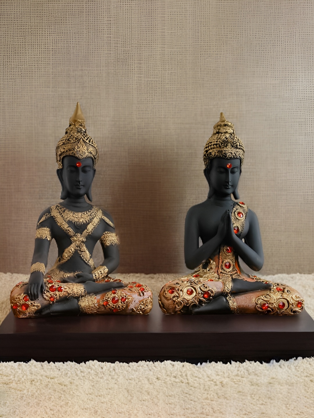 

The Earth Store Black 2 Pieces Buddha Idol Showpiece