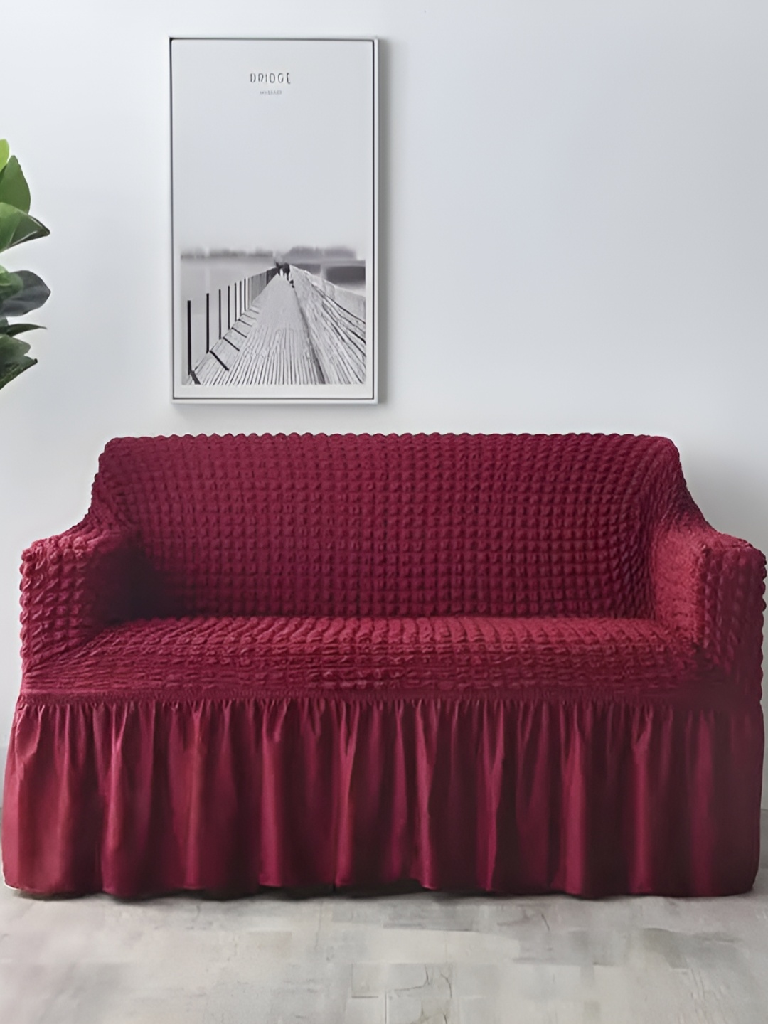 

TONY STARK Red Textured 2 Seater Sofa Cover With Arms