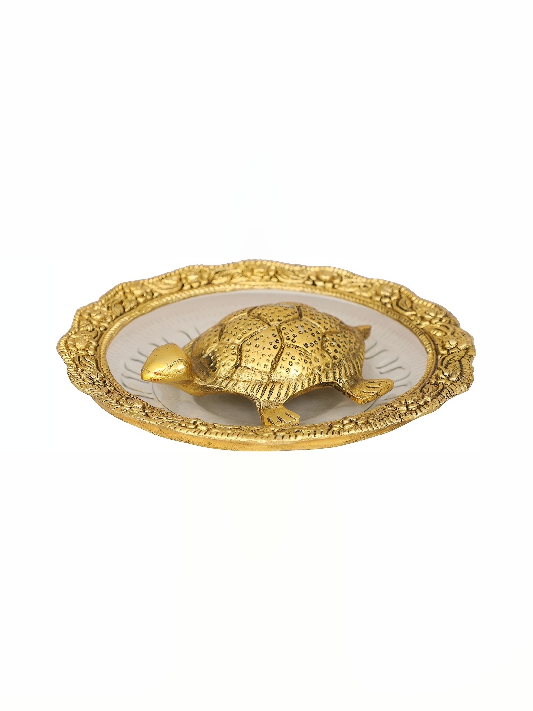 

Navyaksh Gold-Toned & White Religious Small Turtle Plate Showpiece