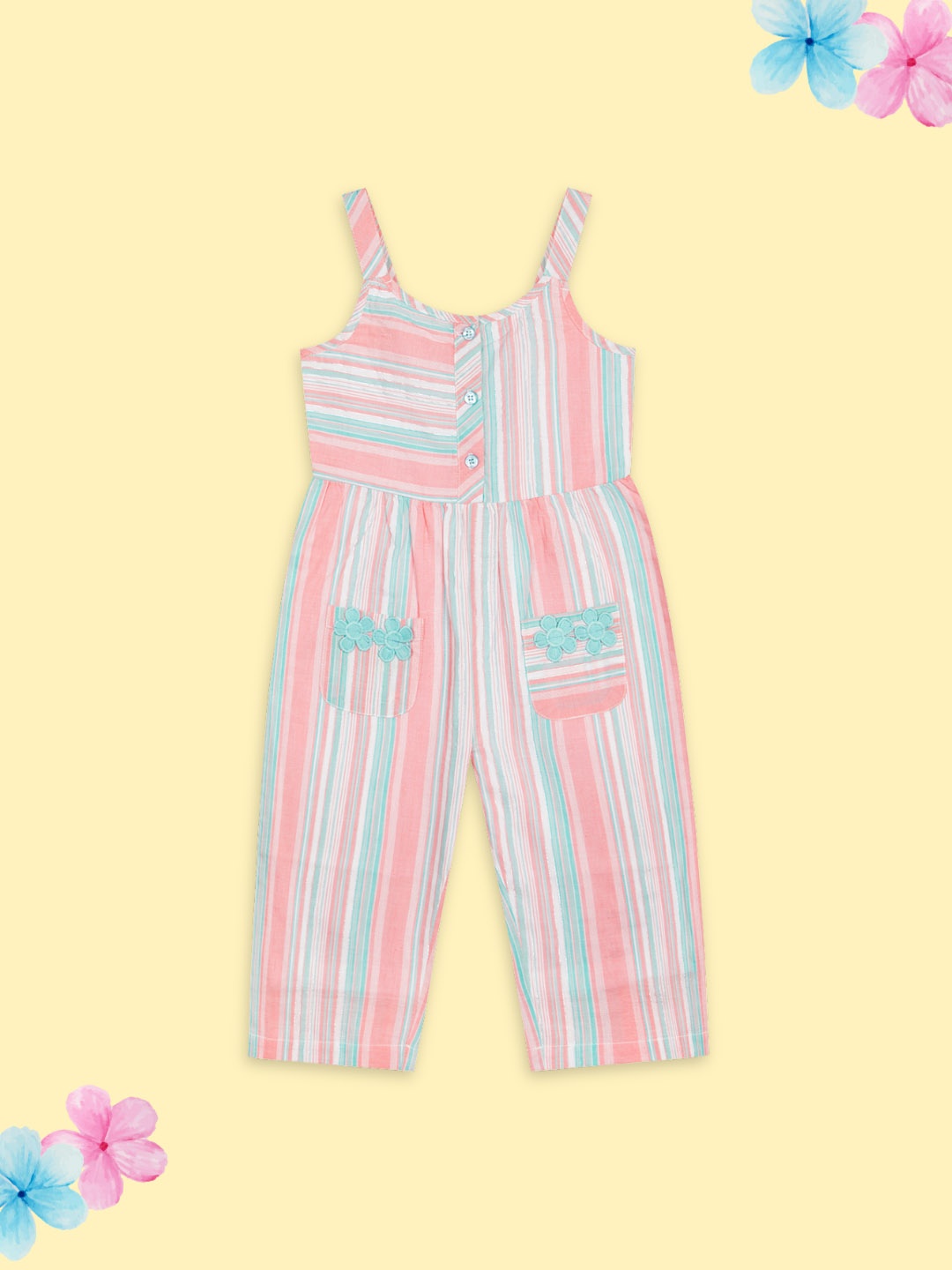

Budding Bees Girls Striped Basic Jumpsuit, Pink