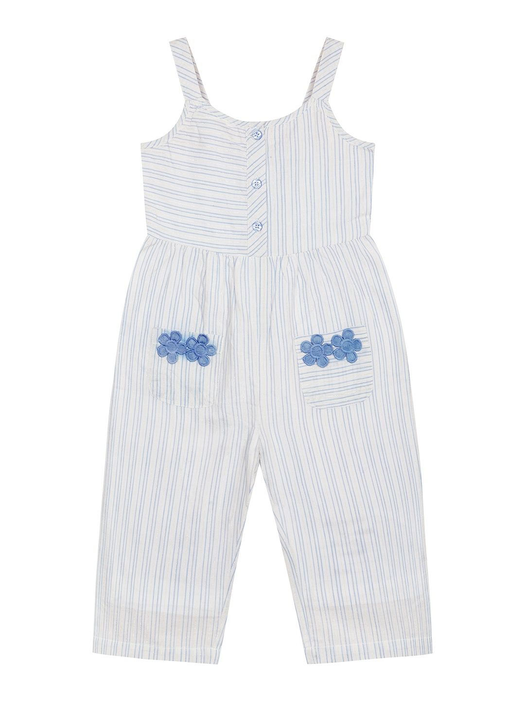 

Budding Bees Girls Striped Basic Jumpsuit, White