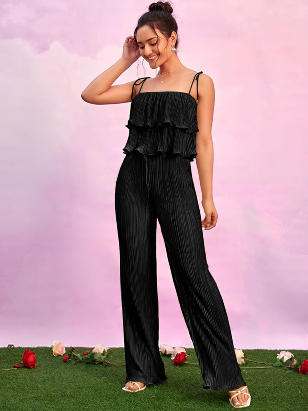 

KALINI Women Ruffle Detailed Top With Trouser, Black