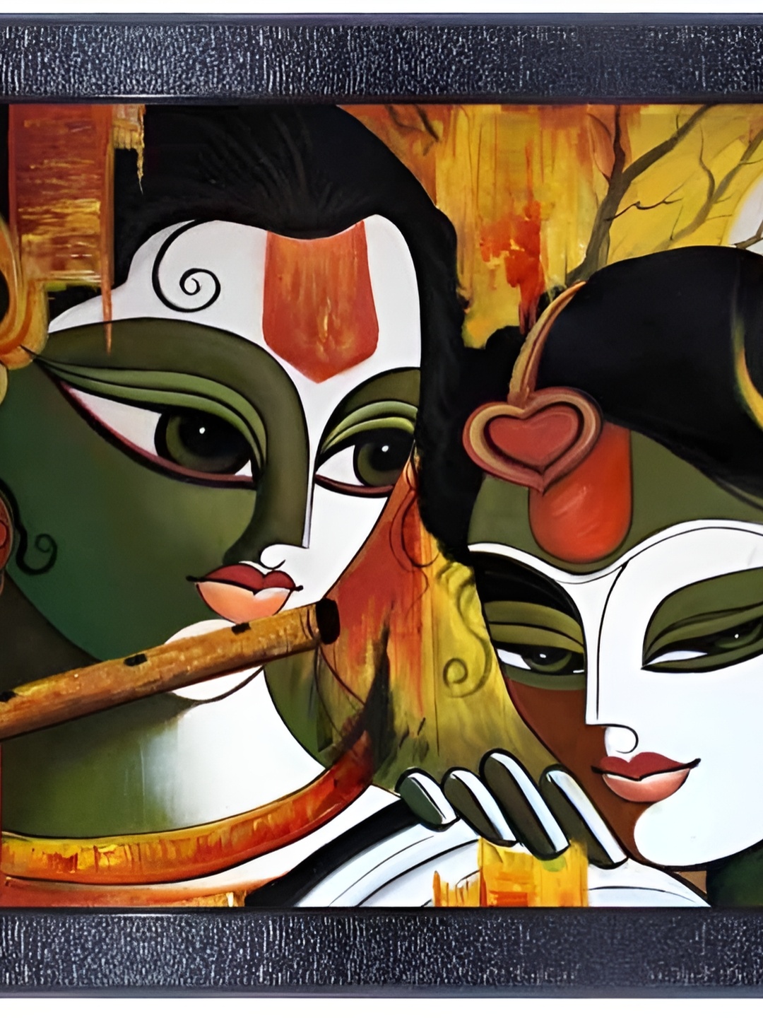 

PnF Black & Green Radha Krishna Religious Wooden Painting Wall Art