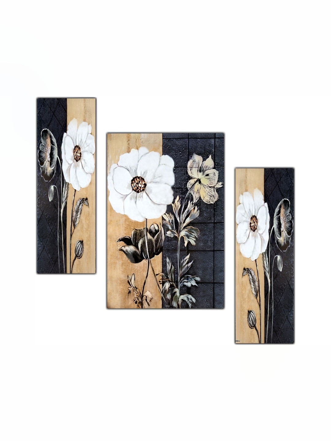 

PnF White & Black 3 Pieces Floral And Botanical Wooden Wall Arts