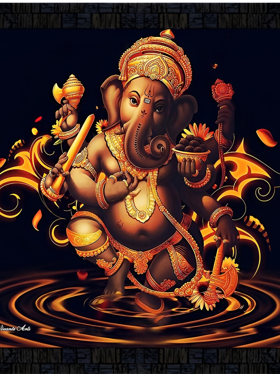 

PnF Black & Brown Lord Ganesha Religious Wooden Painting Wall Art