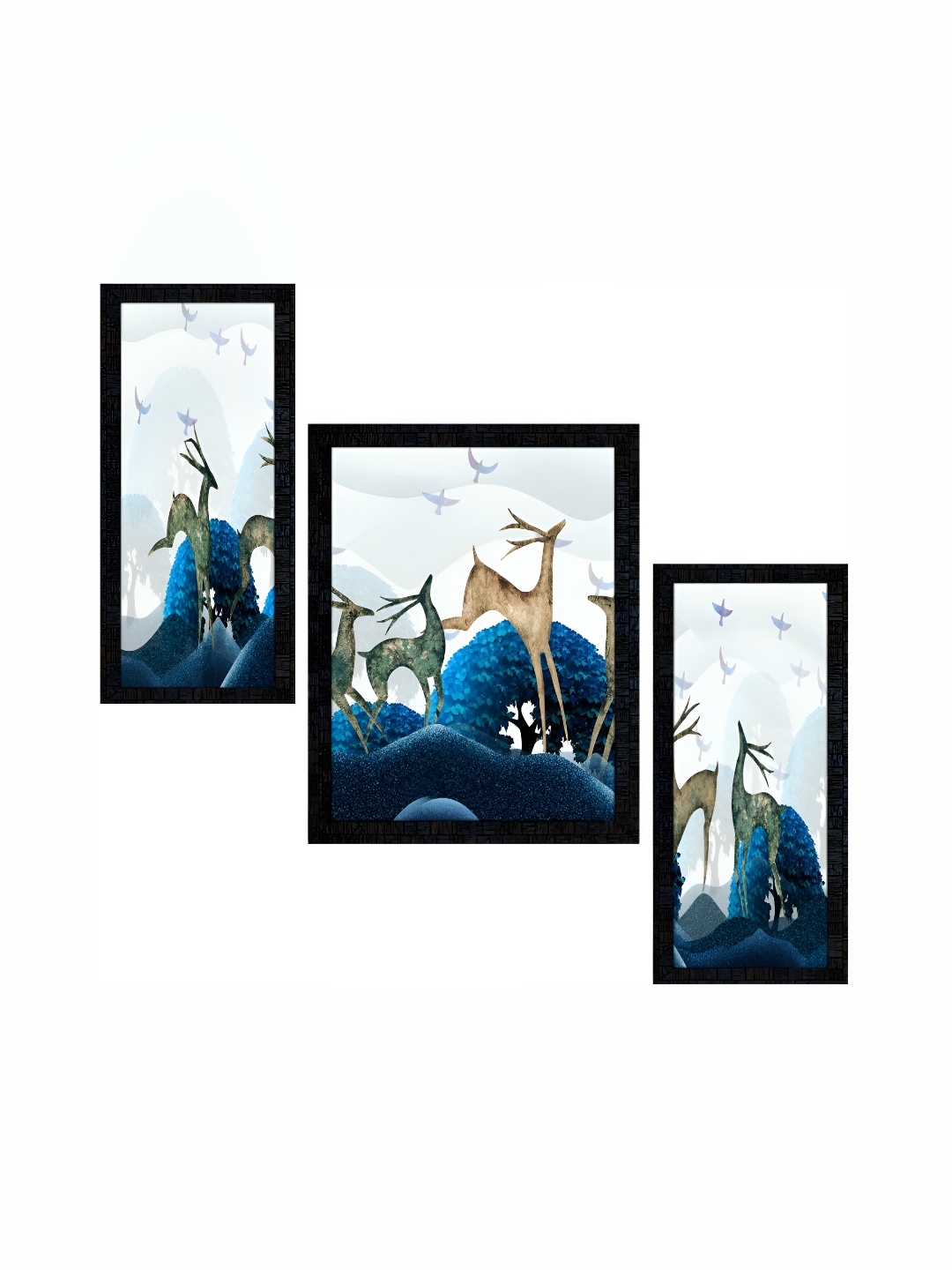 

PnF Black & Blue 3 Pieces Wooden Birds and Animals Wall Painting