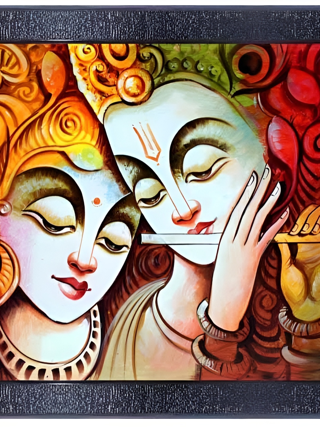 

PnF Black & Red Radha Krishna Religious Wooden Painting Wall Art
