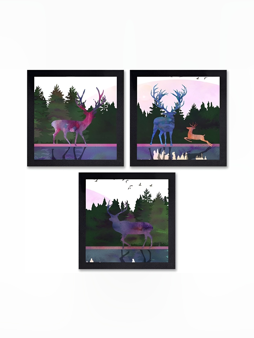 

PnF Black & Green 3 Pieces Birds and Animals Wall Arts
