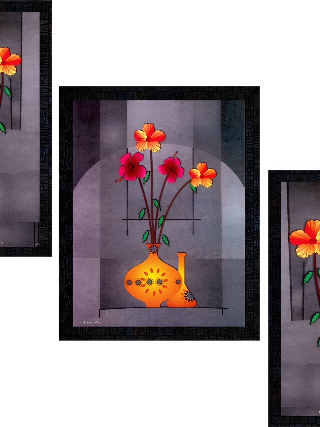 

PnF Charcoal & Red Wooden Floral and Botanical Wall Painting