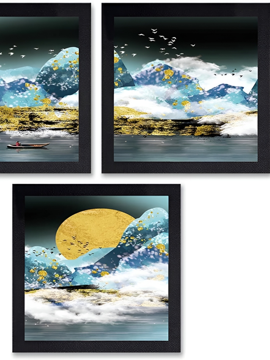 

PnF Black & Yellow 3 Pieces Painting Wooden Wall Arts