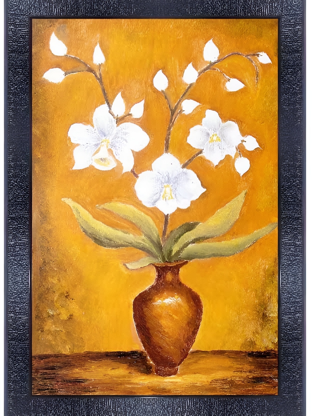 

PnF Orange & White Floral Wooden Framed Painting Wall Art, Black