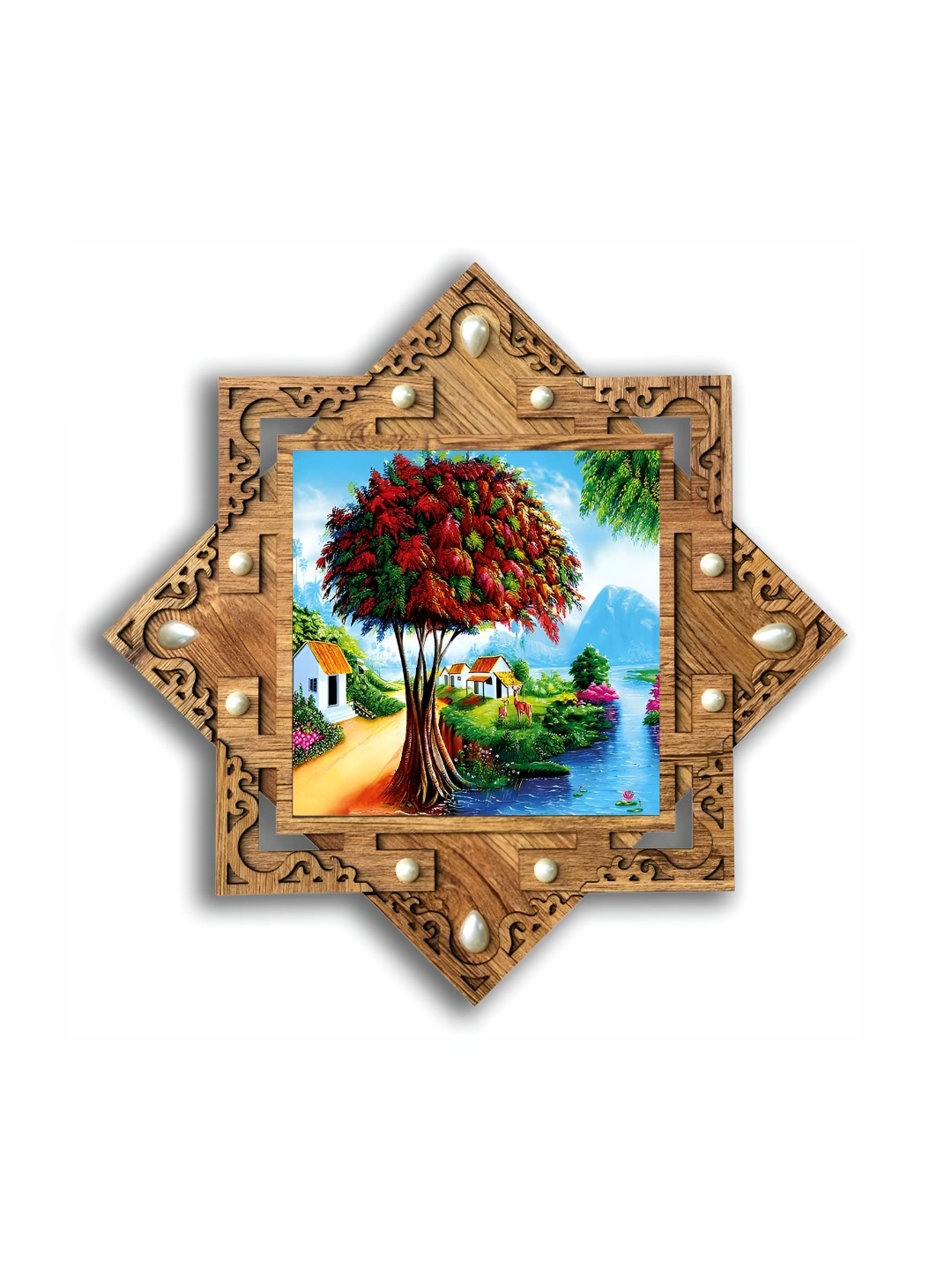 

PnF Brown & Red Wooden Floral and Botanical Painting Wall Art