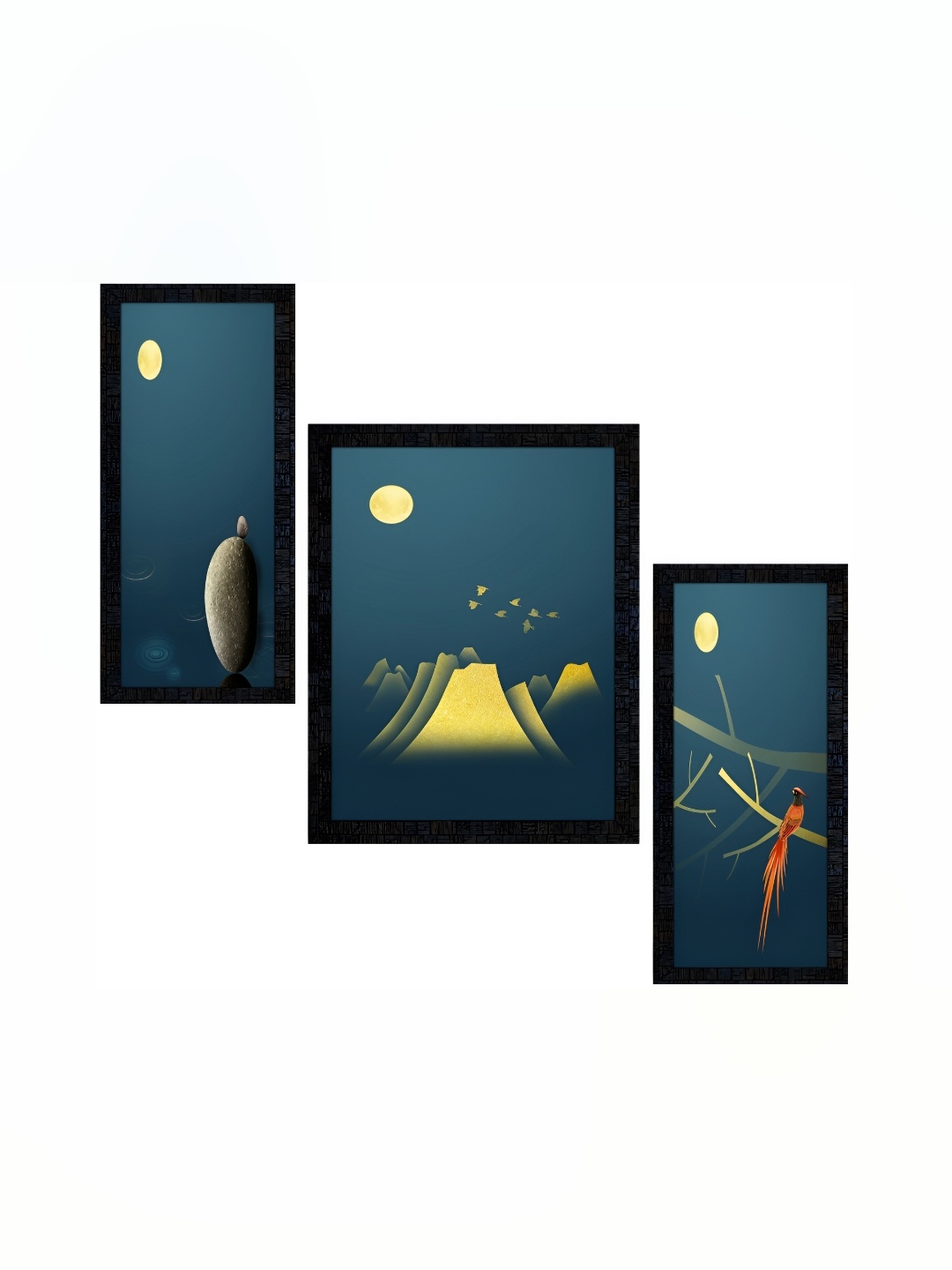 

PnF Charcoal & Green 3 Pieces Paper & Wooden Painting Wall Art