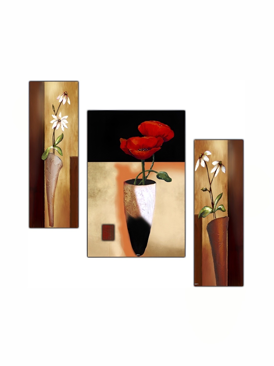 

PnF Brown & Red 3 Pieces Floral and Botanical Wooden Painting Wall Art