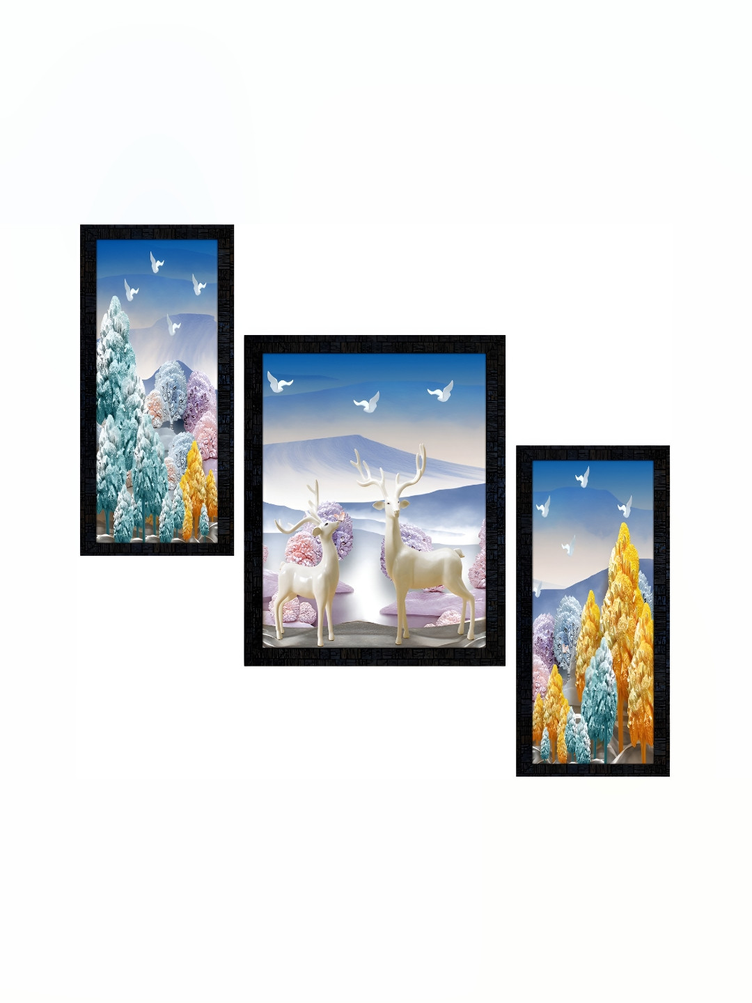 

PnF Black & Blue 3 Pieces Wooden Birds and Animals Painting Wall Art