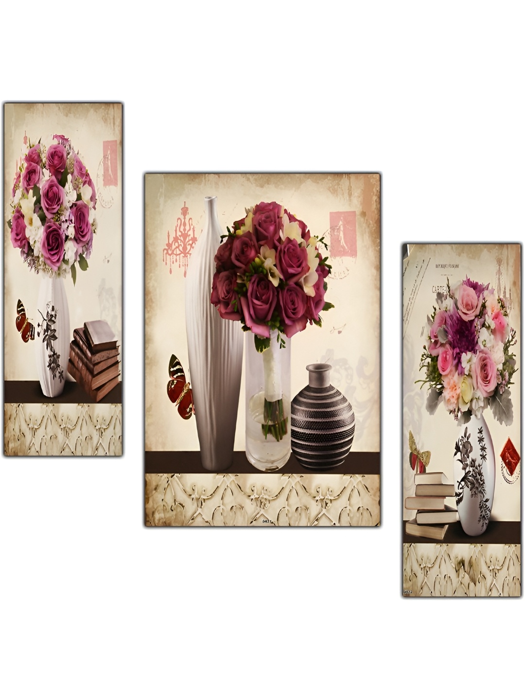 

PnF Red & Beige 3 Pieces Floral and Botanical Wooden Painting Wall Art