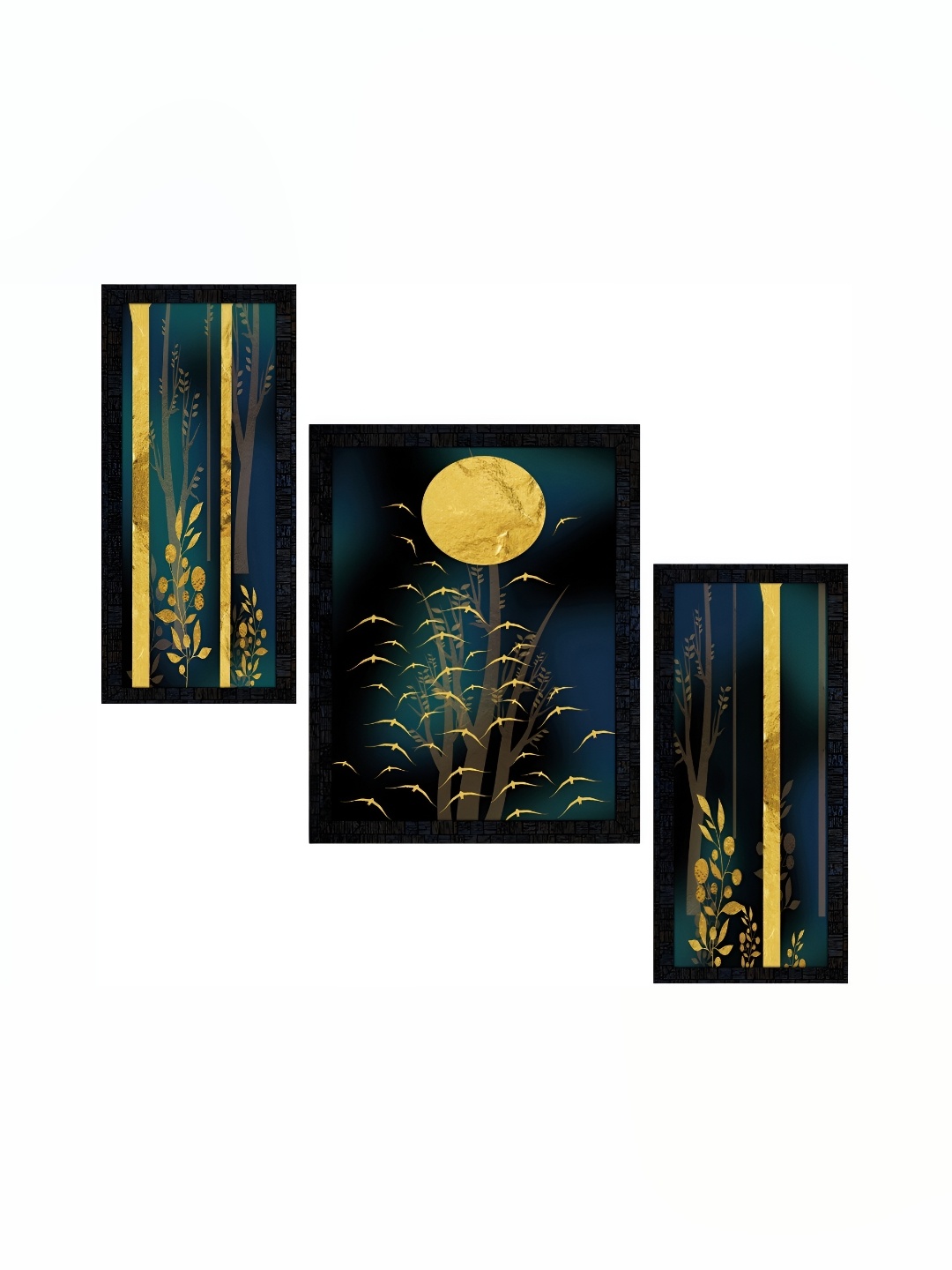 

PnF Charcoal & Green 3 Pieces Birds and Animals Wooden Painting Wall Art