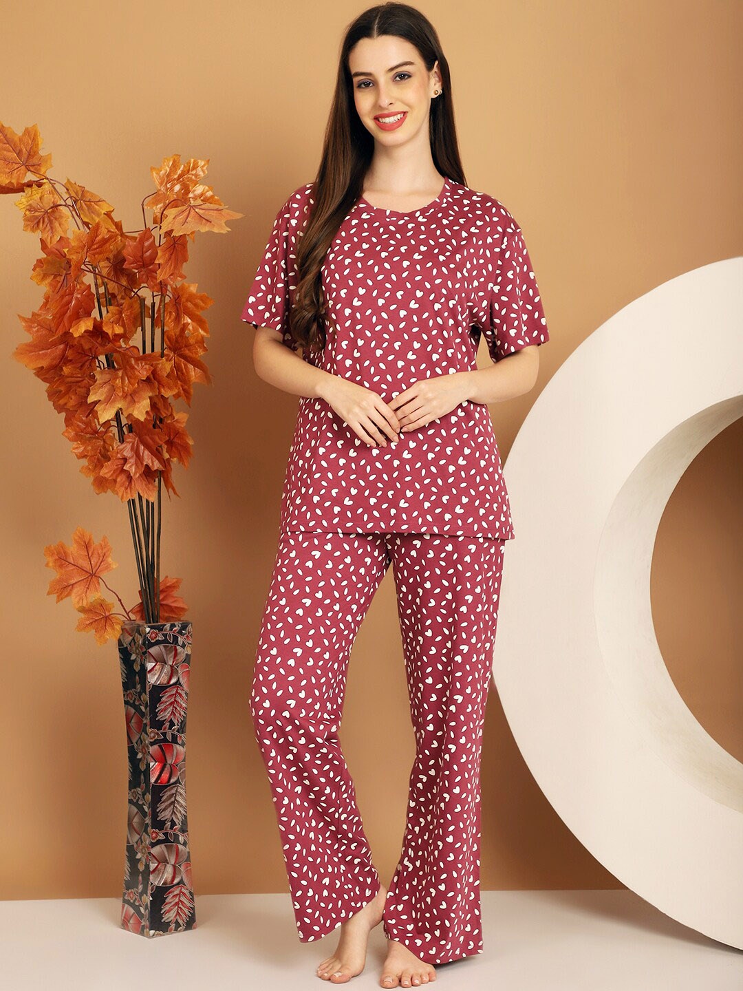 

Kanvin Pink Conversational Printed Cotton Night suit