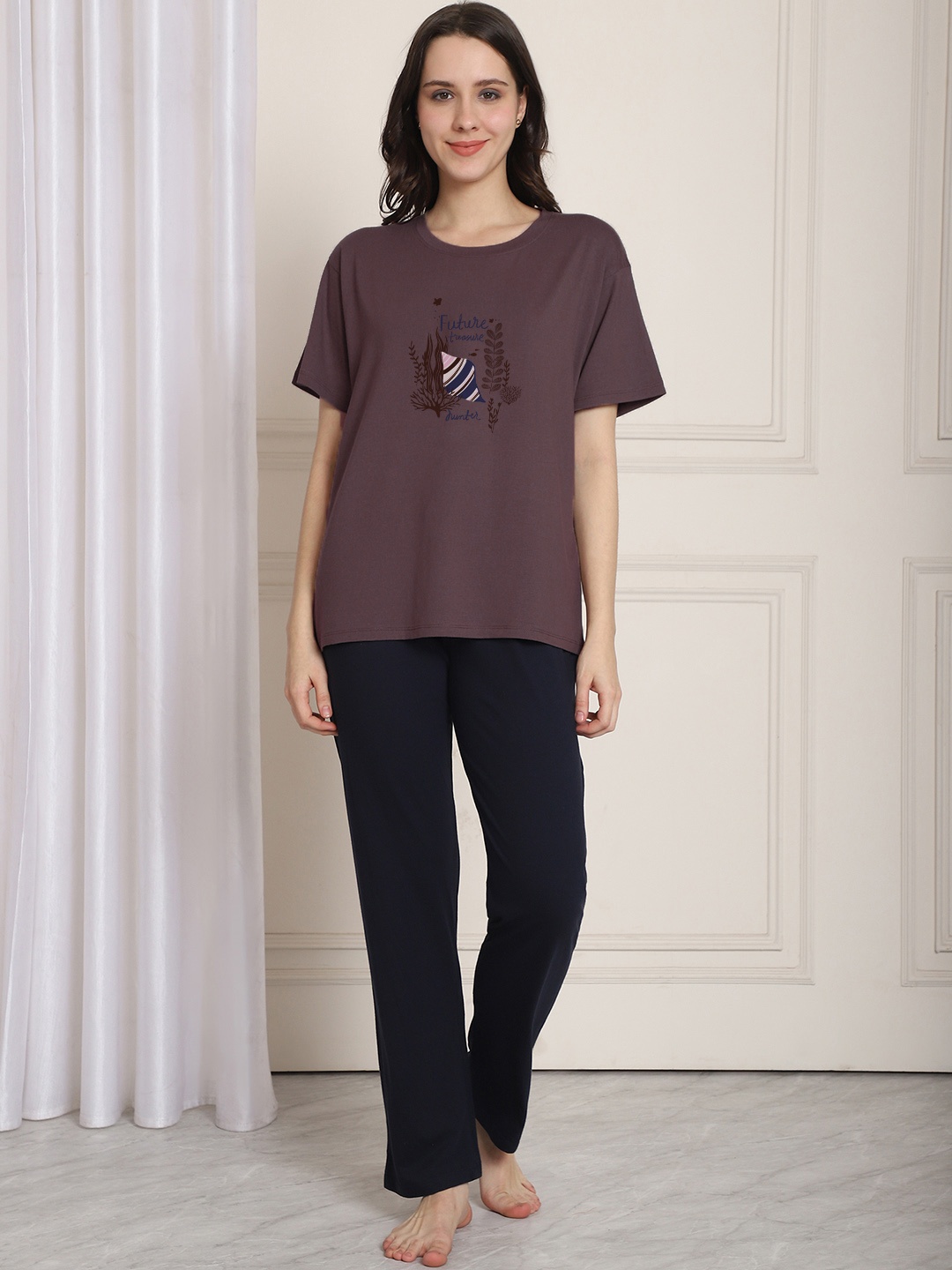 

Kanvin Printed T-shirt With Pyjamas, Camel brown