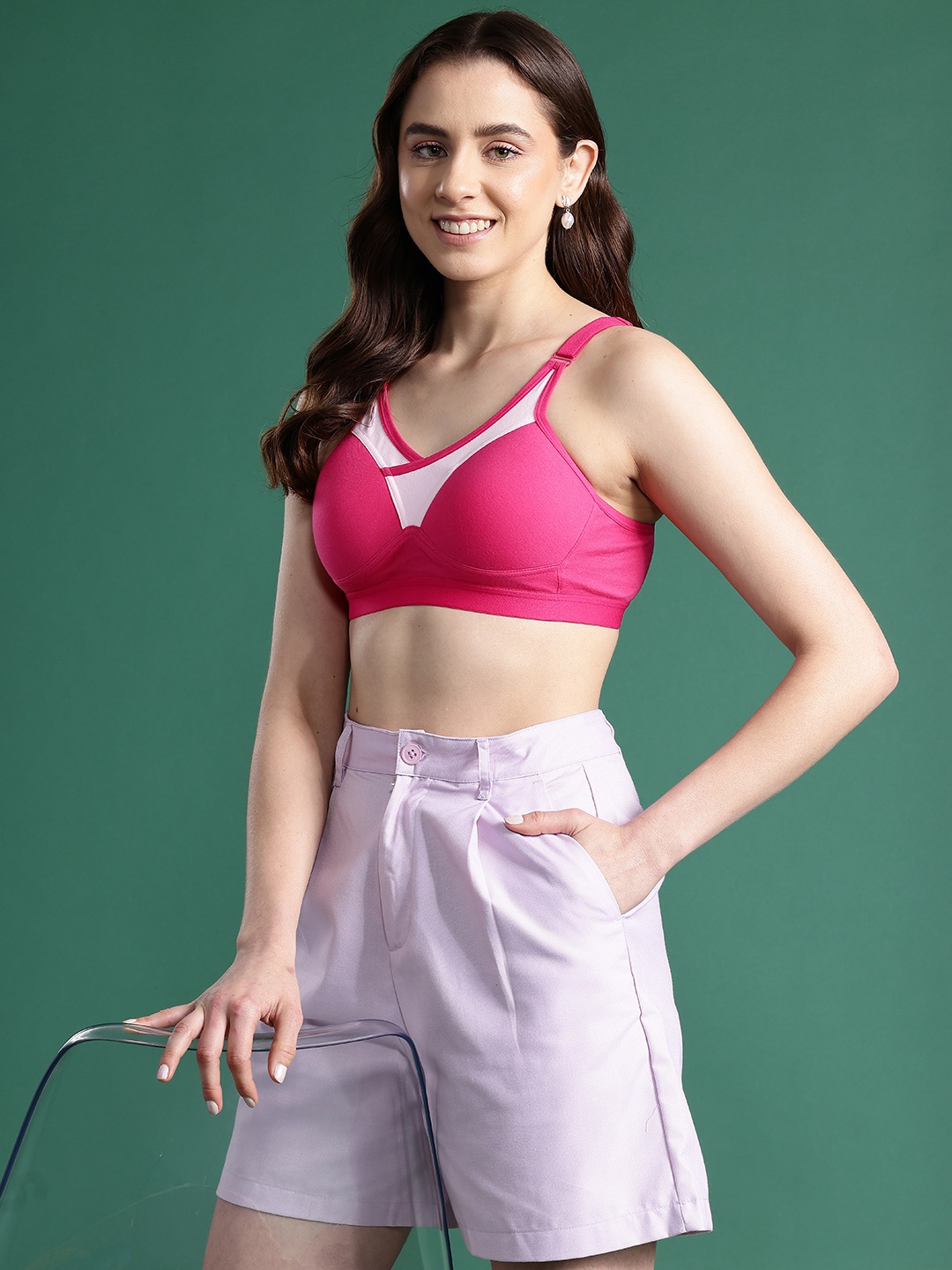 

DressBerry Colourblocked Full Coverage Lightly Padded Workout Bra DVN-006-MGT, Magenta