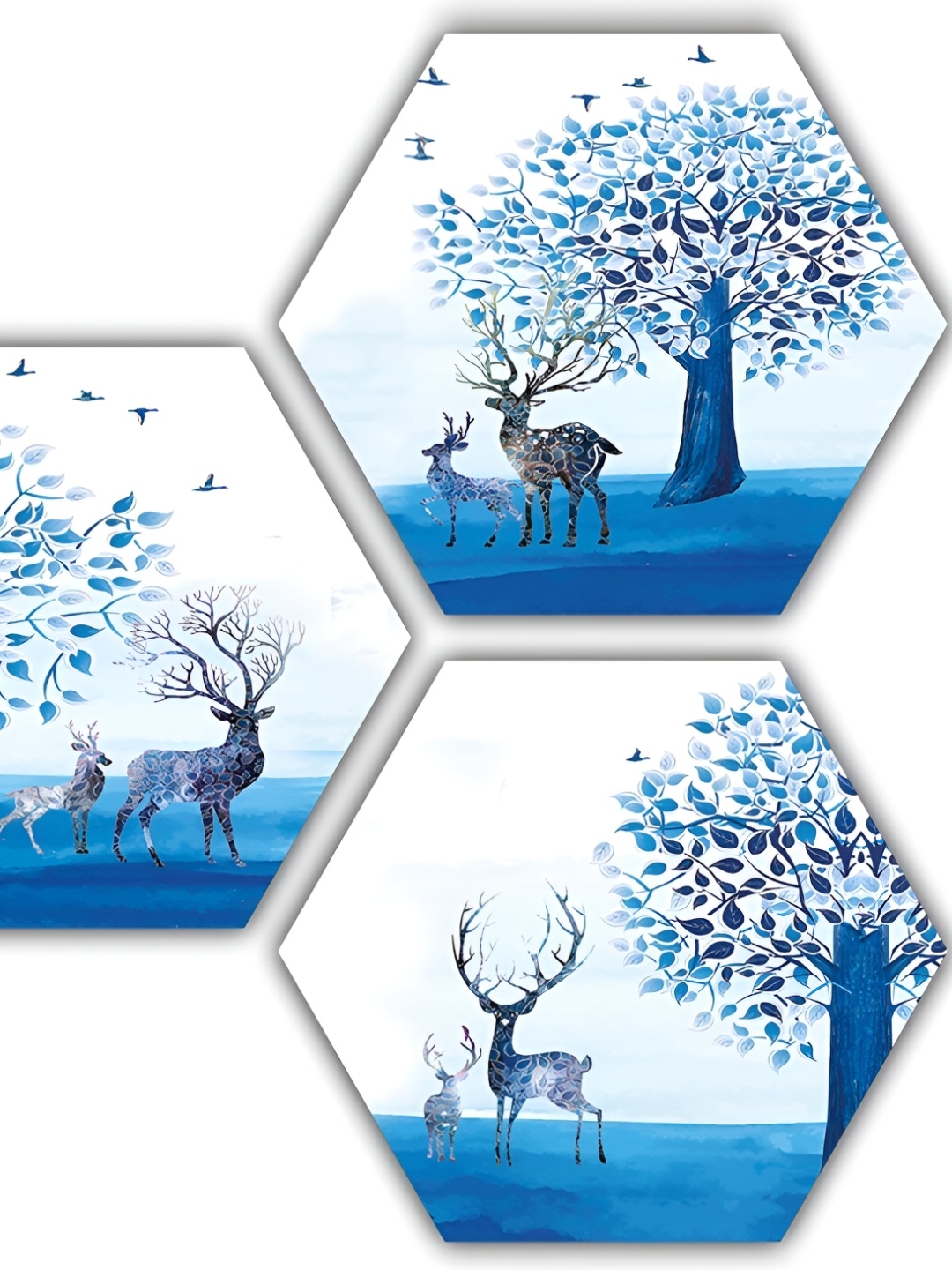 

PnF Blue & White 3 Pieces Wooden Painting Wall Art