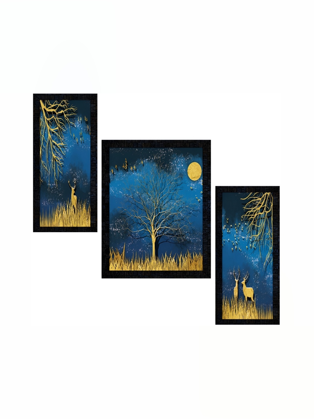 

PnF Black & Blue 3 Pieces Wooden Birds and Animals Painting Wall Arts