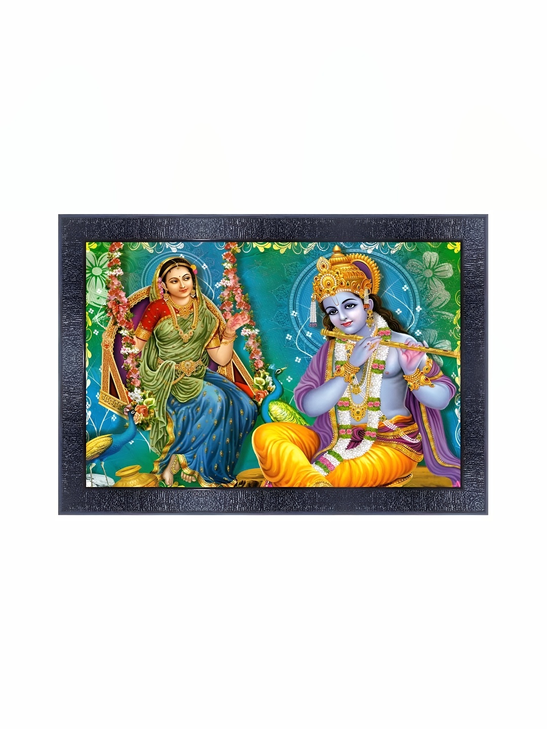 

PnF Blue & Yellow Radha Krishna Religious Wooden Painting Wall Art