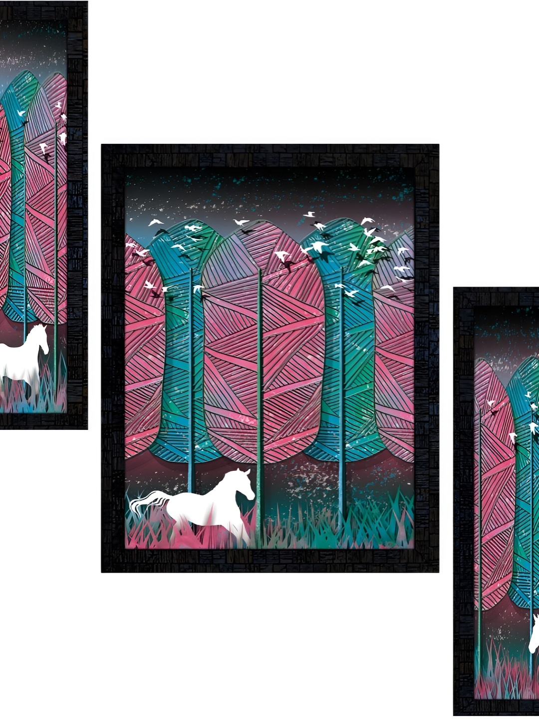 

PnF Charcoal & Pink 3 Pieces Paper Birds and Animals Wall Arts