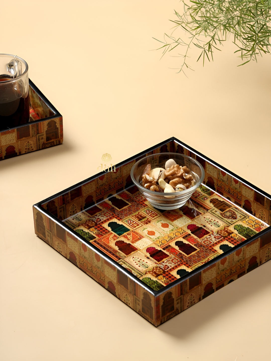 

DULI Brown & Beige Printed Square Wooden Serving Tray
