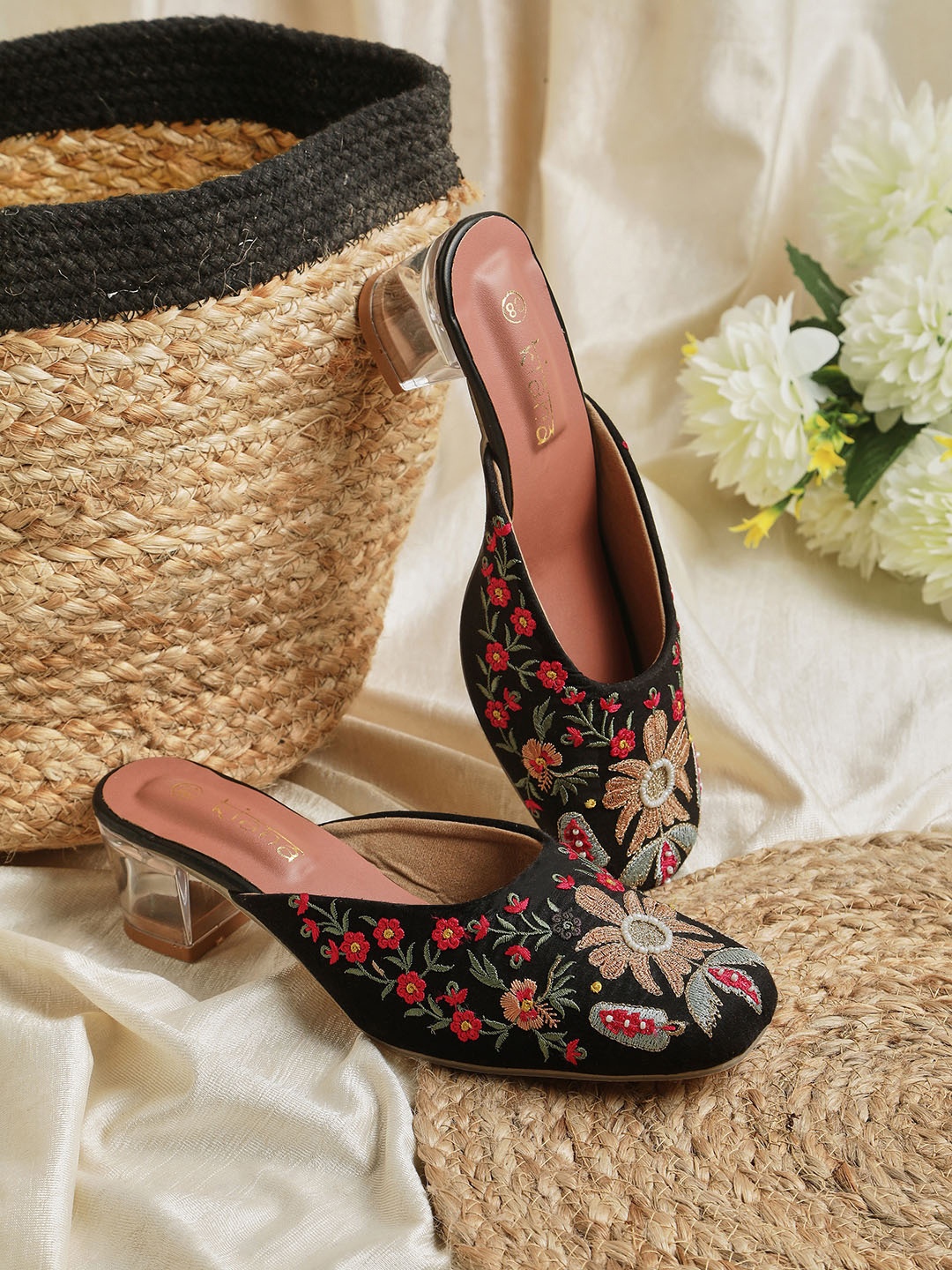 

Kiana House Of Fashion Embellished Round Toe Block Heeled Pumps, Black