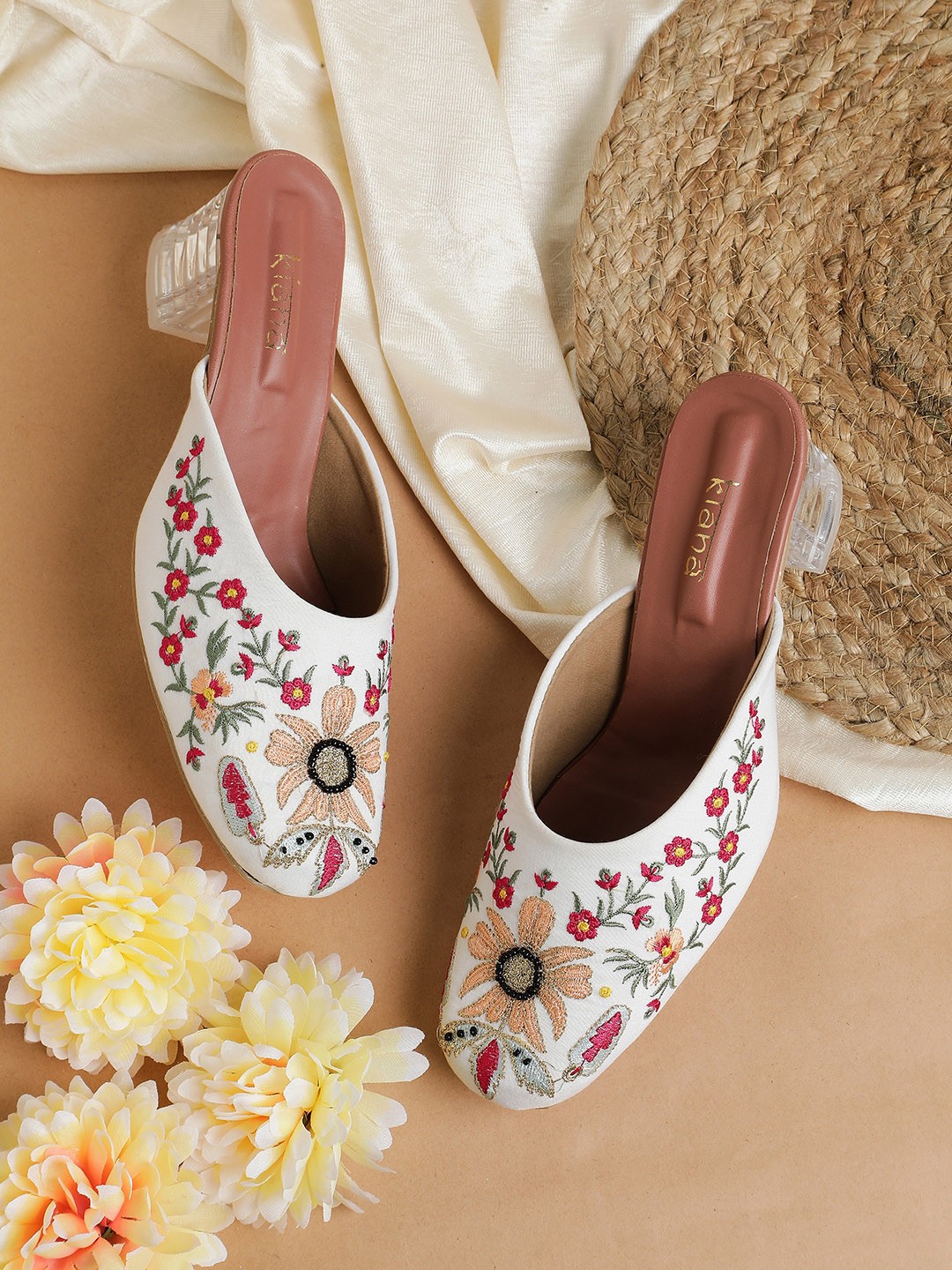 

Kiana House Of Fashion Embellished Round Toe Block Heeled Pumps, White