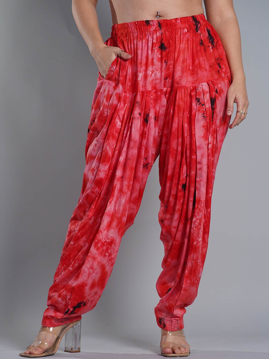 

LetsDressUp Women Tie-Dyed Pleated Salwar, Red