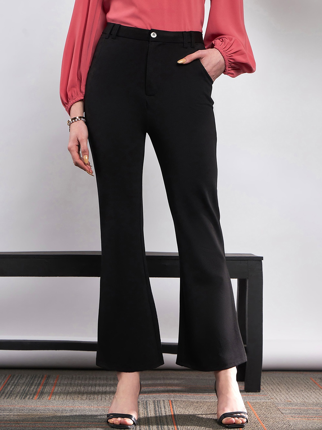 

SASSAFRAS Women Black Flared Bootcut Trousers