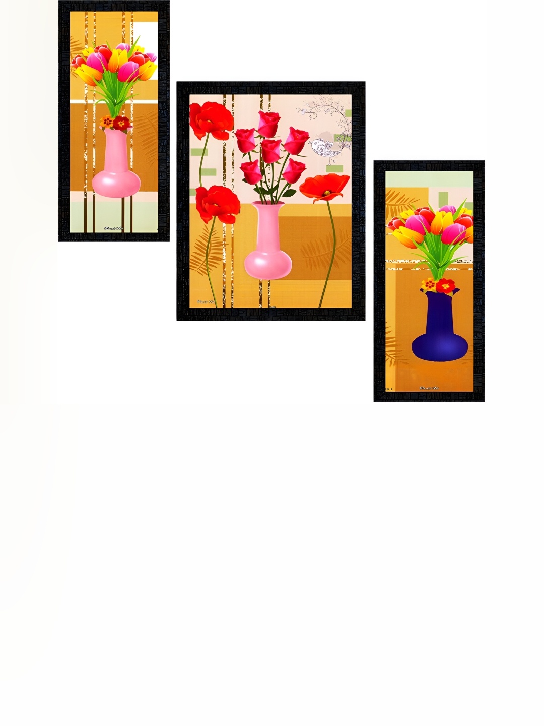 

PnF Black & Orange 3 Pieces Paper Floral and Botanical Paintings Wall Art